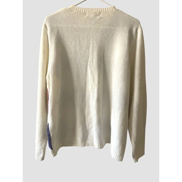 Alfred Dunner Chenille Cardigan Sweater Size Large Granny White Argyle Vtg - Picture 4 of 4